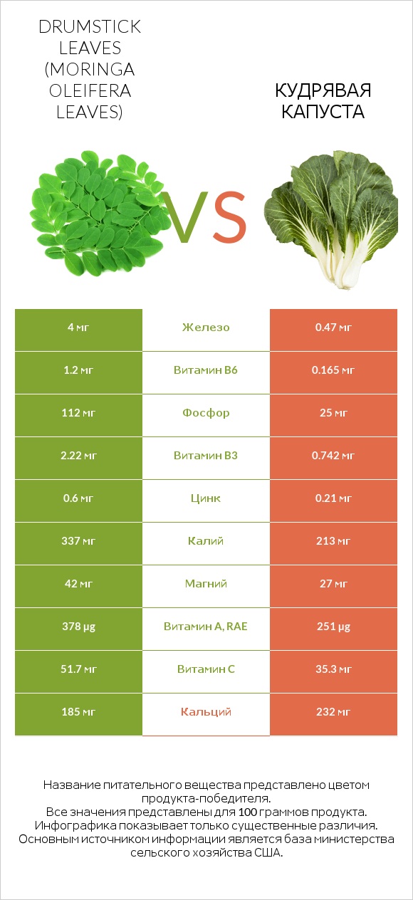 Листья моринги vs Кудрявая капуста infographic