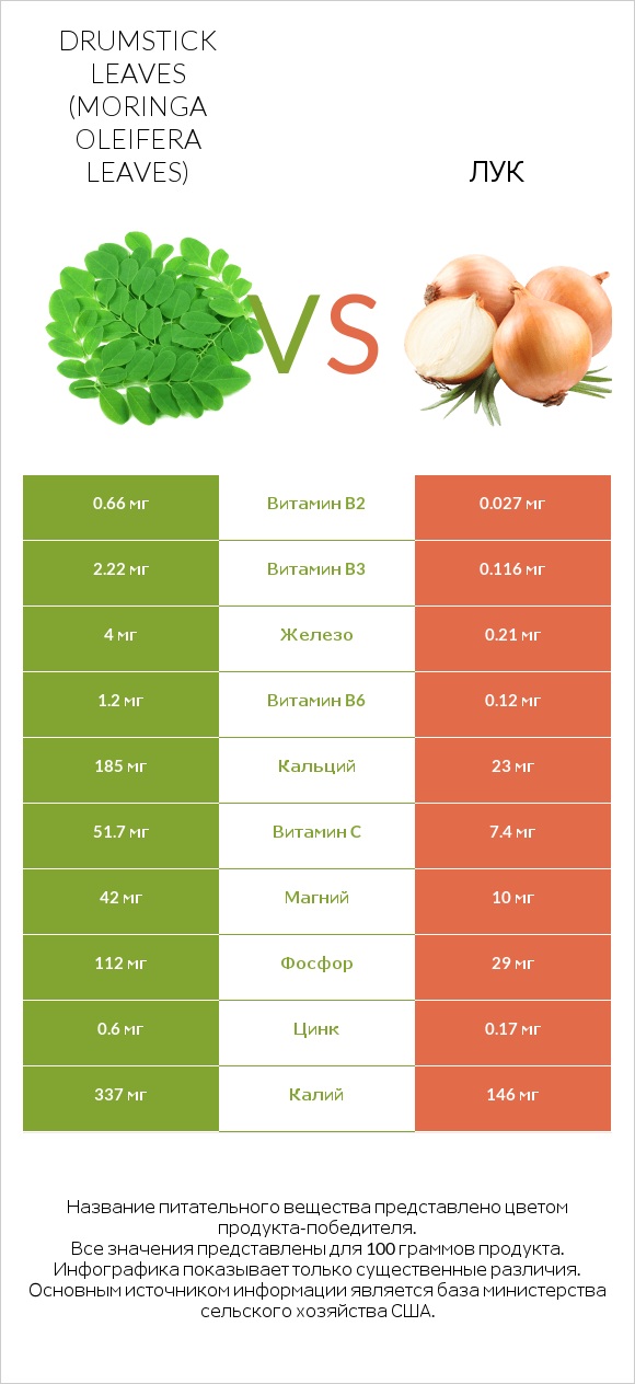 Drumstick leaves vs Лук infographic
