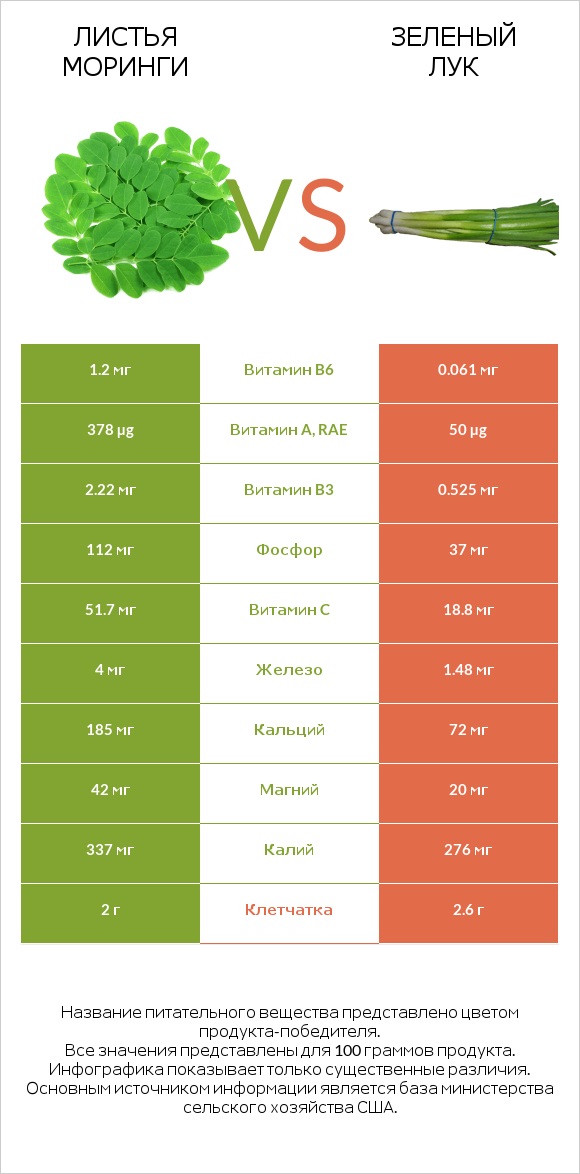 Листья моринги vs Зеленый лук infographic