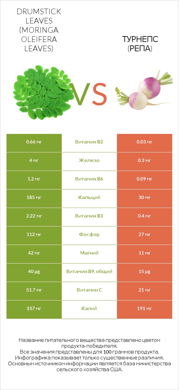 Drumstick leaves vs Турнепс (репа) infographic