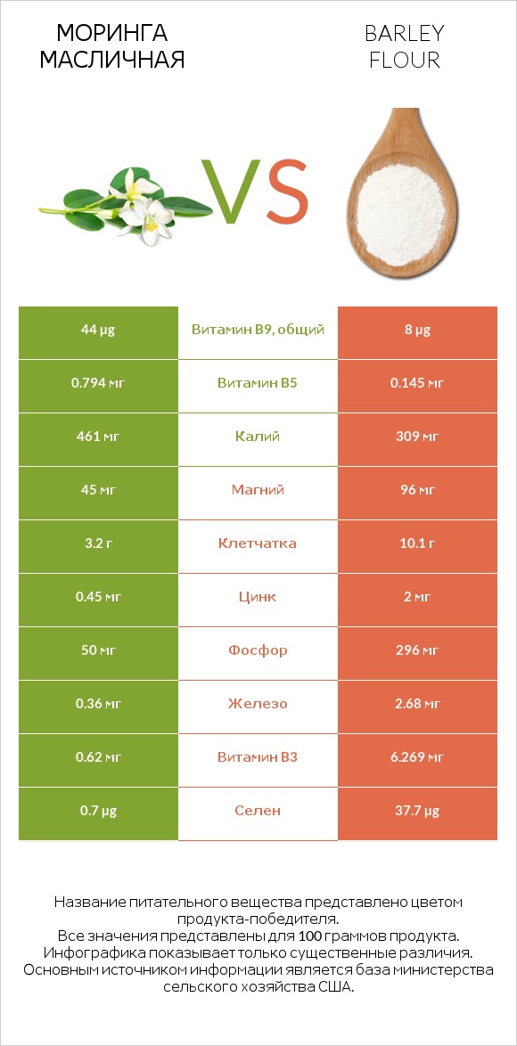 Моринга масличная vs Barley flour infographic