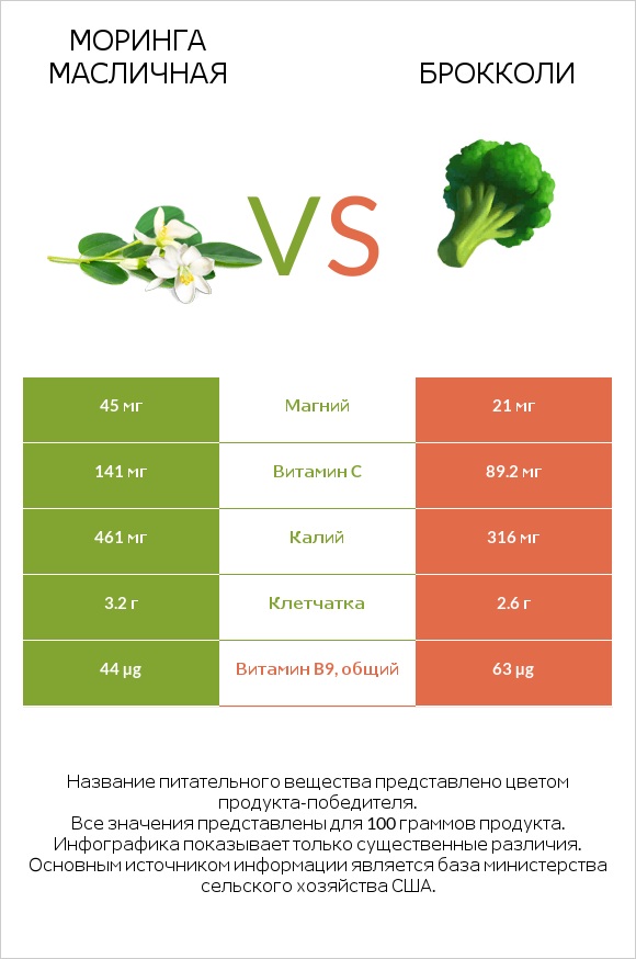 Моринга масличная vs Брокколи infographic