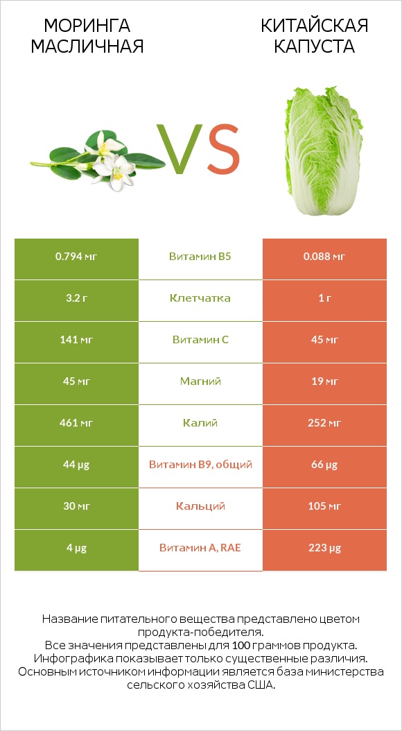 Моринга масличная vs Китайская капуста infographic