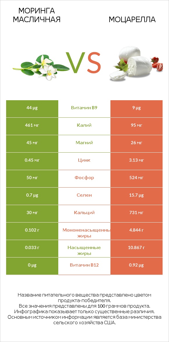 Моринга масличная vs Моцарелла infographic