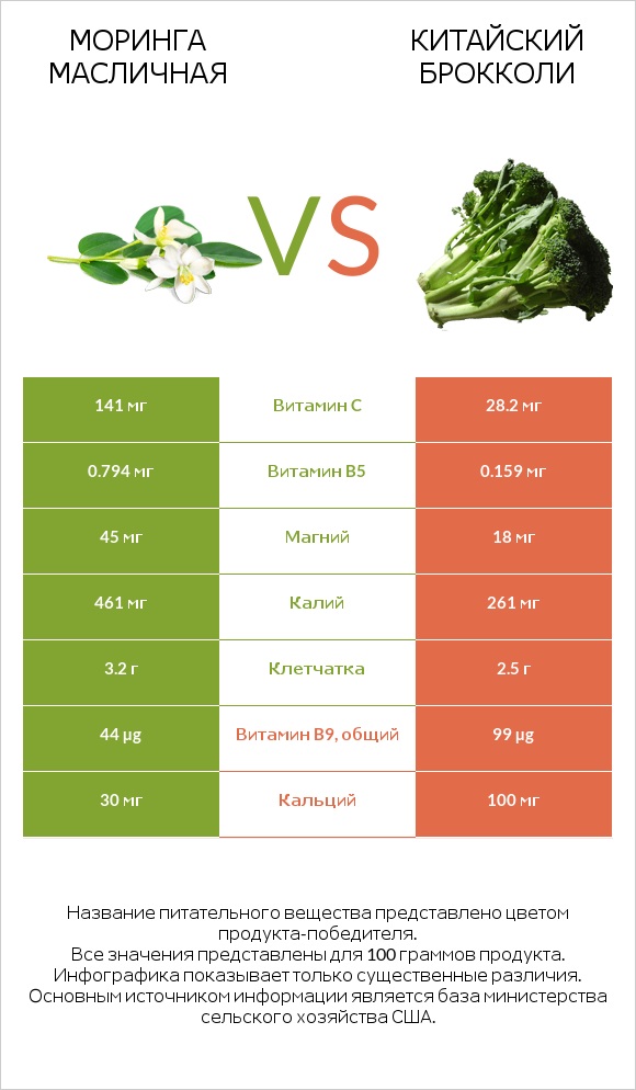 Моринга масличная vs Китайский брокколи infographic