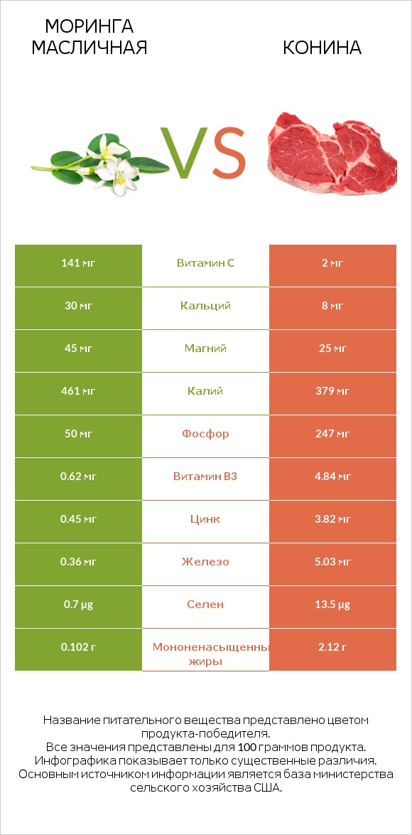 Моринга масличная vs Конина infographic
