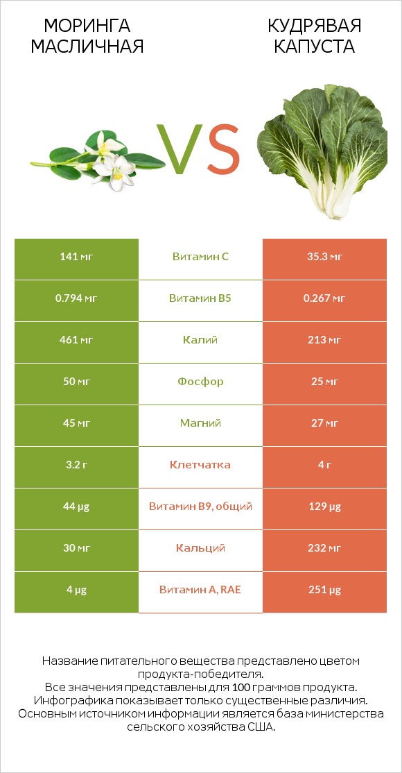 Моринга масличная vs Кудрявая капуста infographic