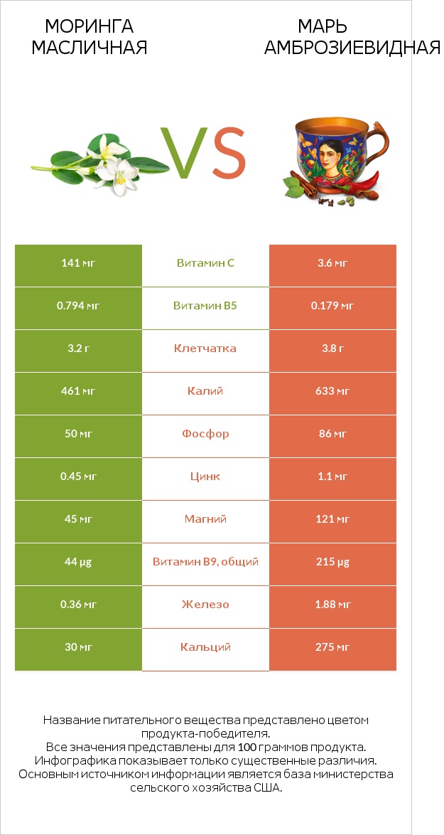 Моринга масличная vs Марь амброзиевидная infographic