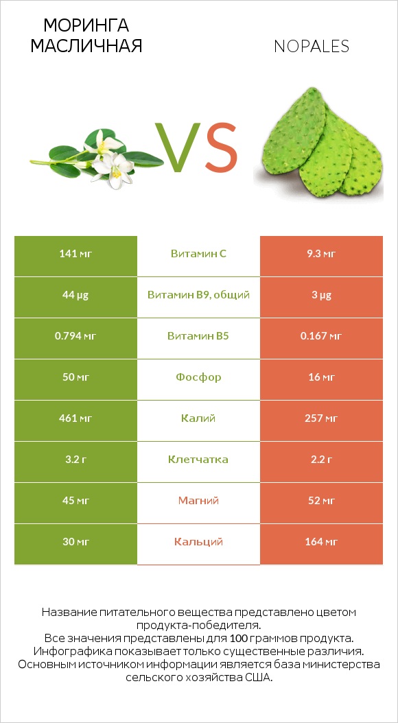 Моринга масличная vs Nopales infographic