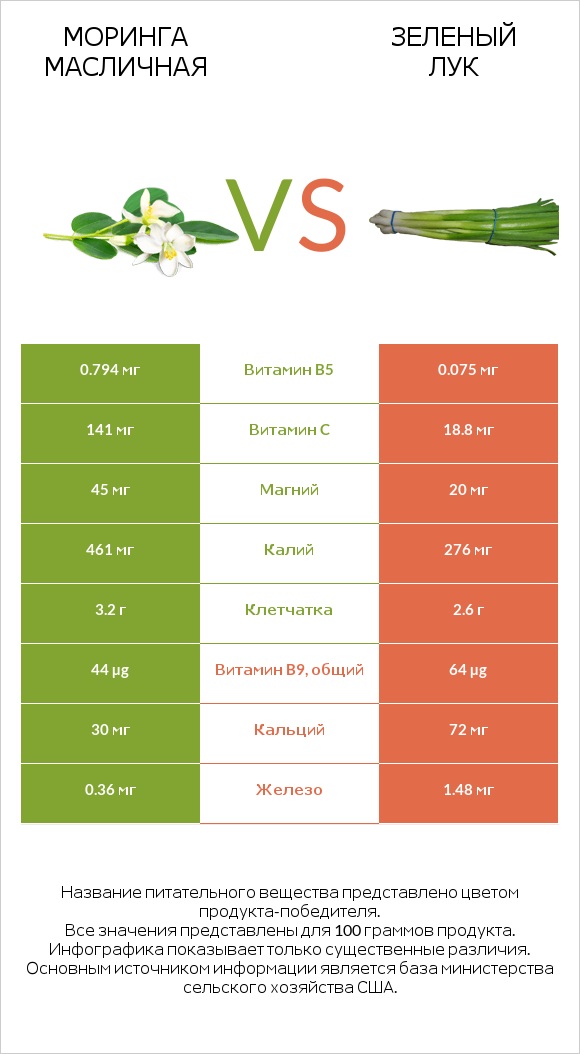Моринга масличная vs Зеленый лук infographic