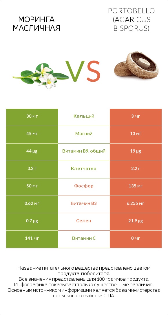 Моринга масличная vs Portobello infographic