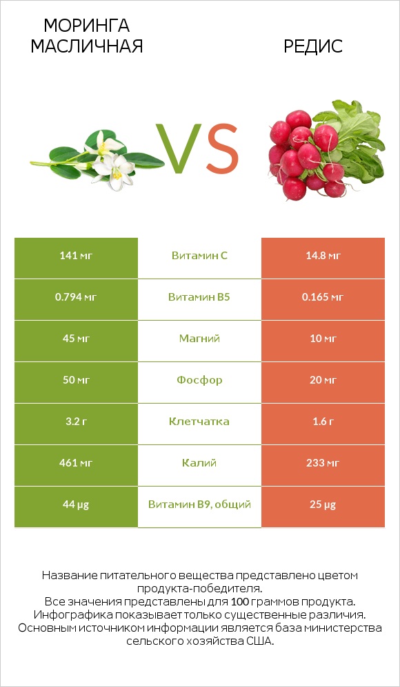 Моринга масличная vs Редис infographic