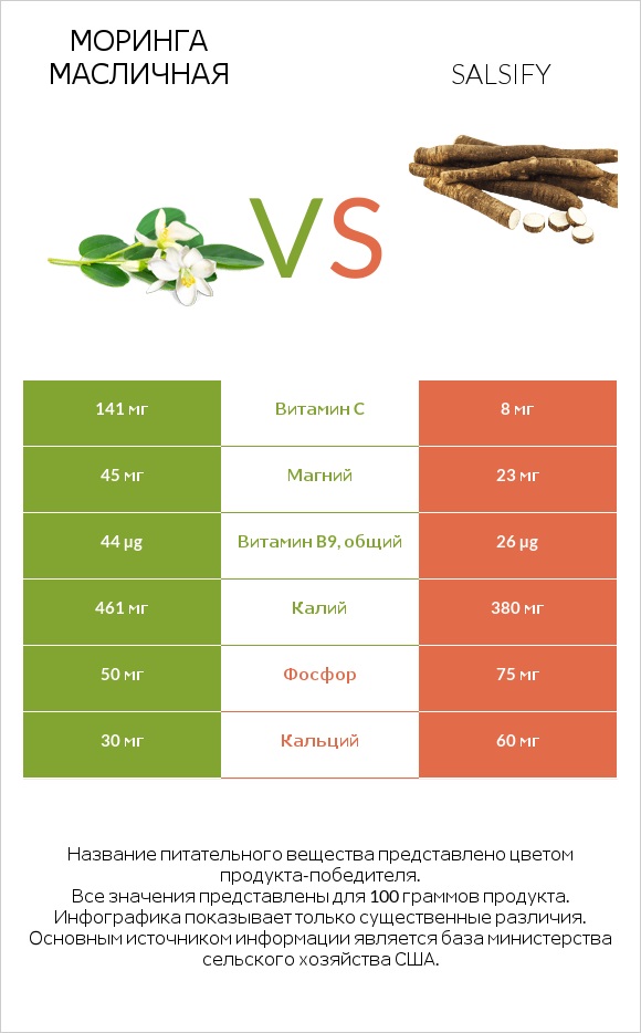 Моринга масличная vs Salsify infographic