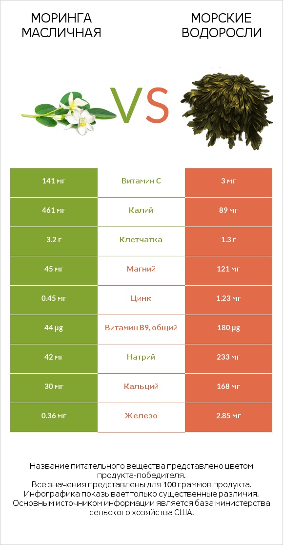 Моринга масличная vs Морские водоросли infographic
