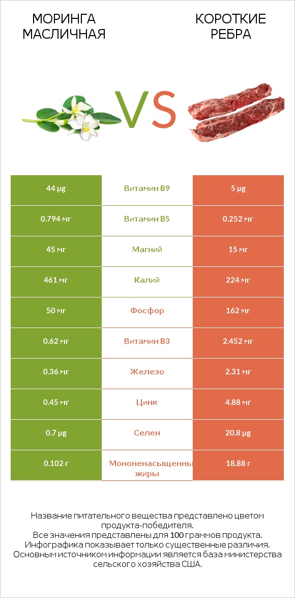 Моринга масличная vs Короткие ребра infographic