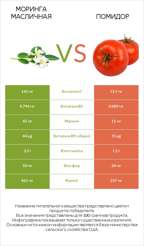 Моринга масличная vs Помидор infographic