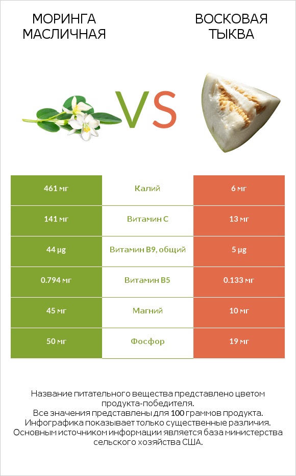 Моринга масличная vs Восковая тыква infographic