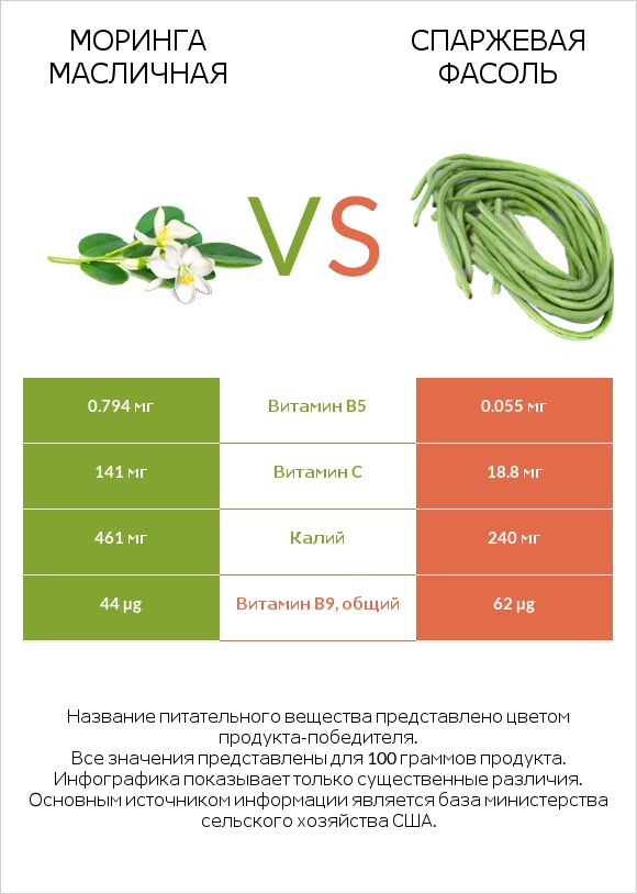 Моринга масличная vs Спаржевая фасоль infographic