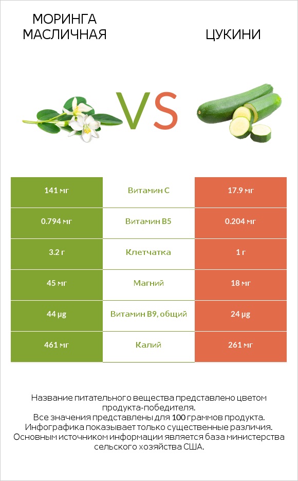 Моринга масличная vs Цукини infographic