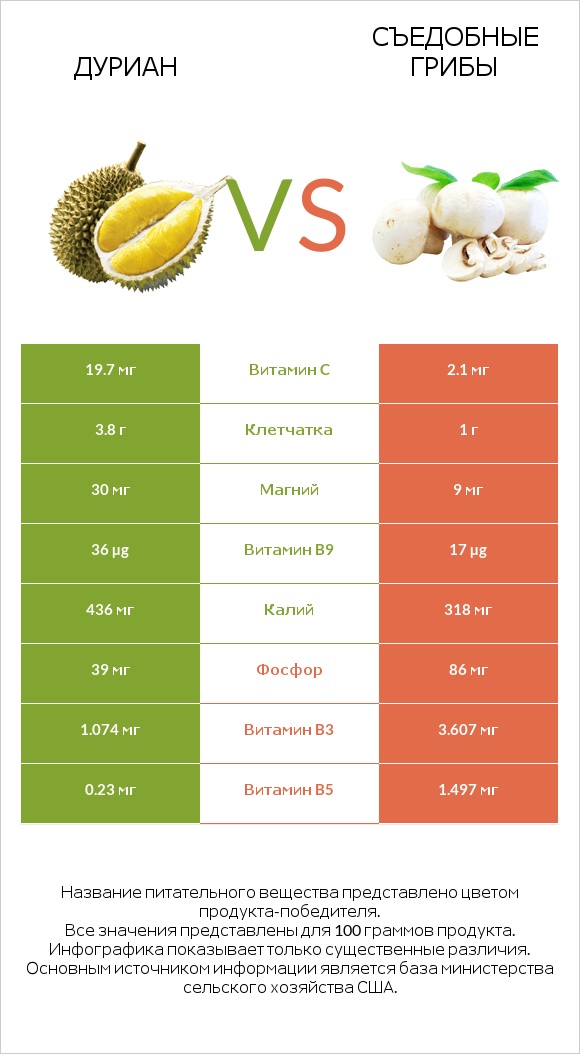 Дуриан vs Съедобные грибы infographic