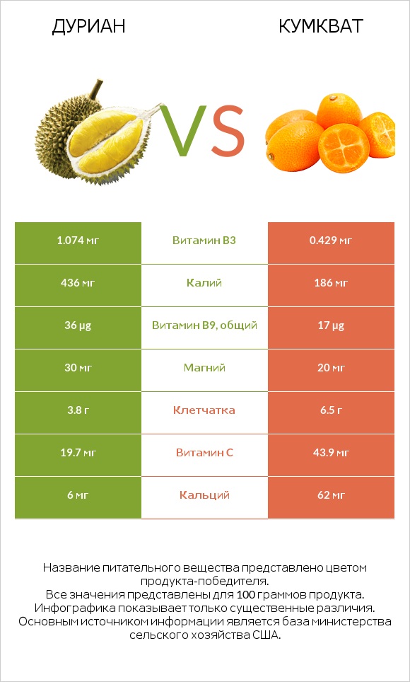 Дуриан vs Кумкват infographic