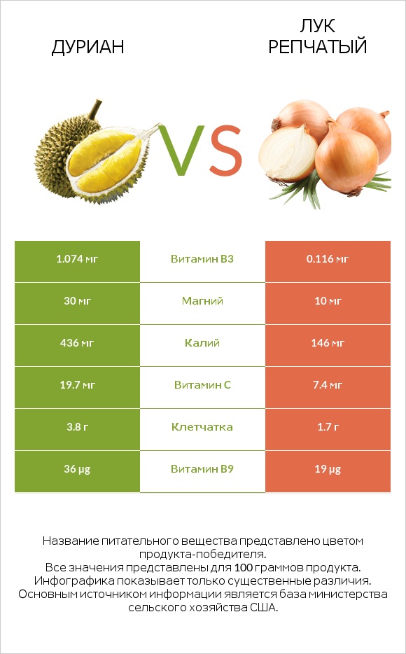 Дуриан vs Лук репчатый infographic
