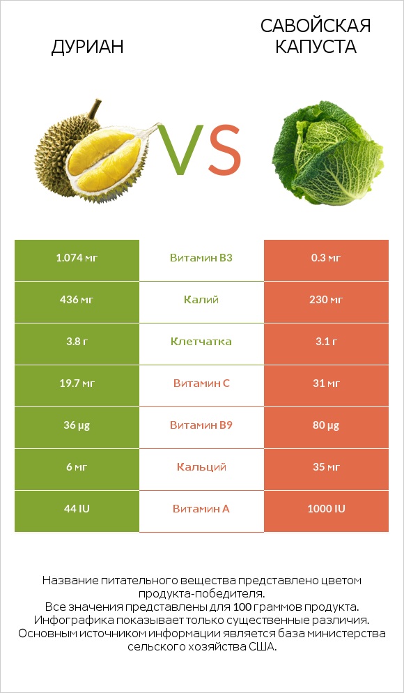 Дуриан vs Савойская капуста infographic