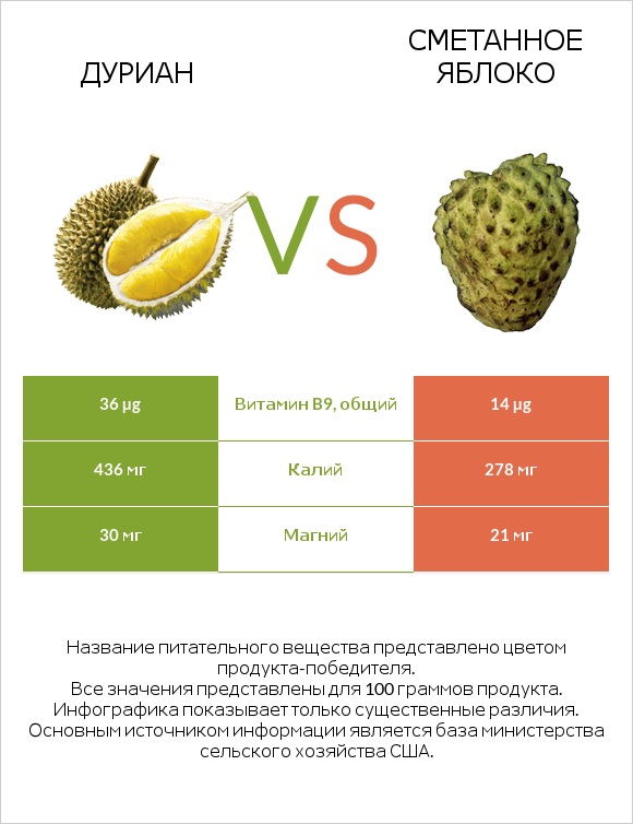 Дуриан vs Сметанное яблоко infographic