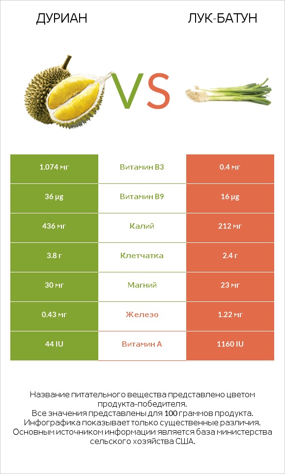 Дуриан vs Лук-батун infographic