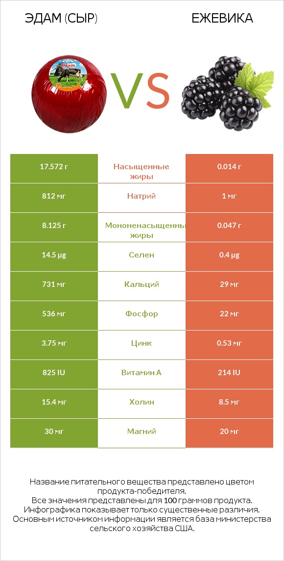 Эдам (сыр) vs Ежевика infographic