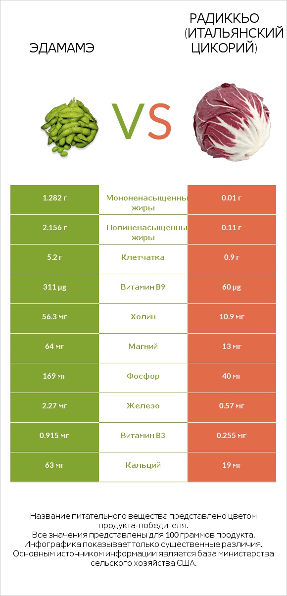 Edamame vs Radicchio infographic