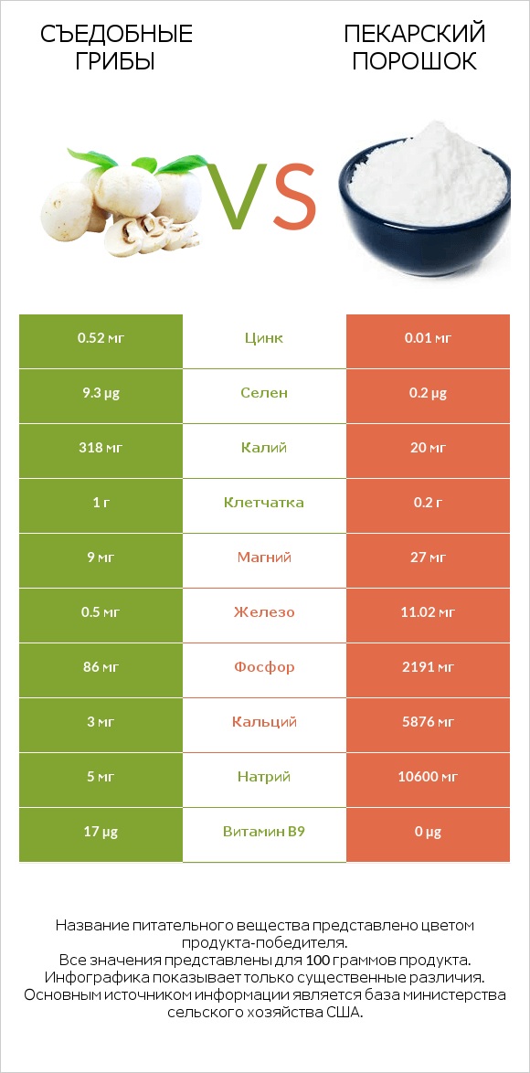 Съедобные грибы vs Пекарский порошок infographic