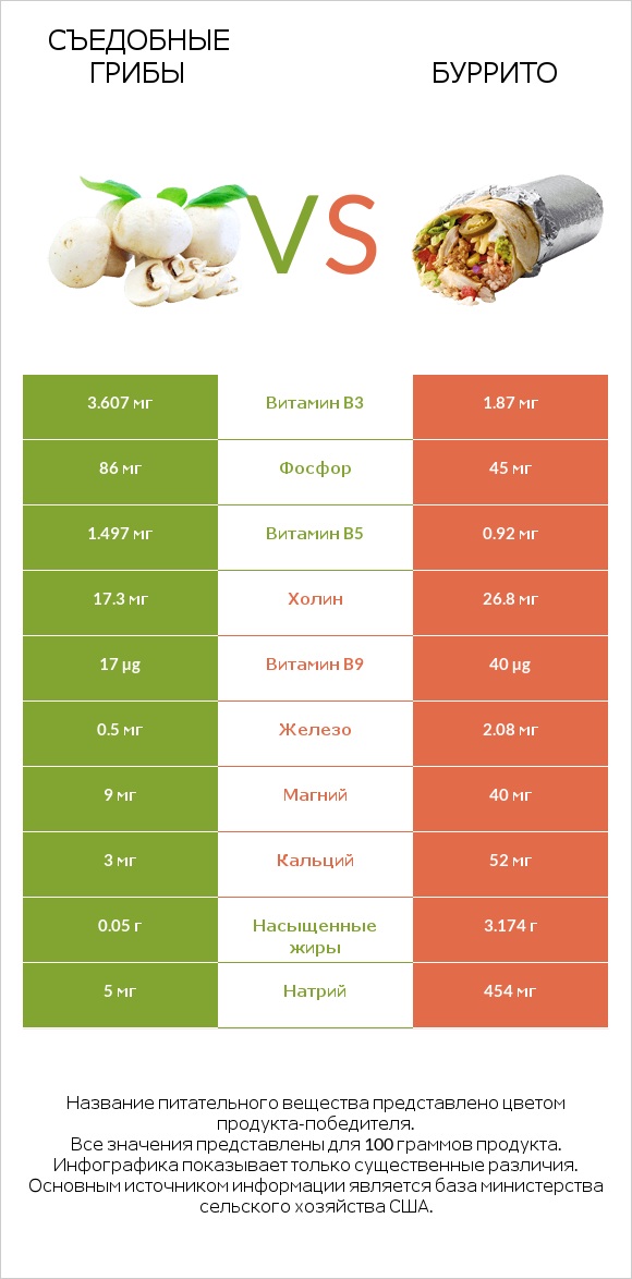 Съедобные грибы vs Буррито infographic