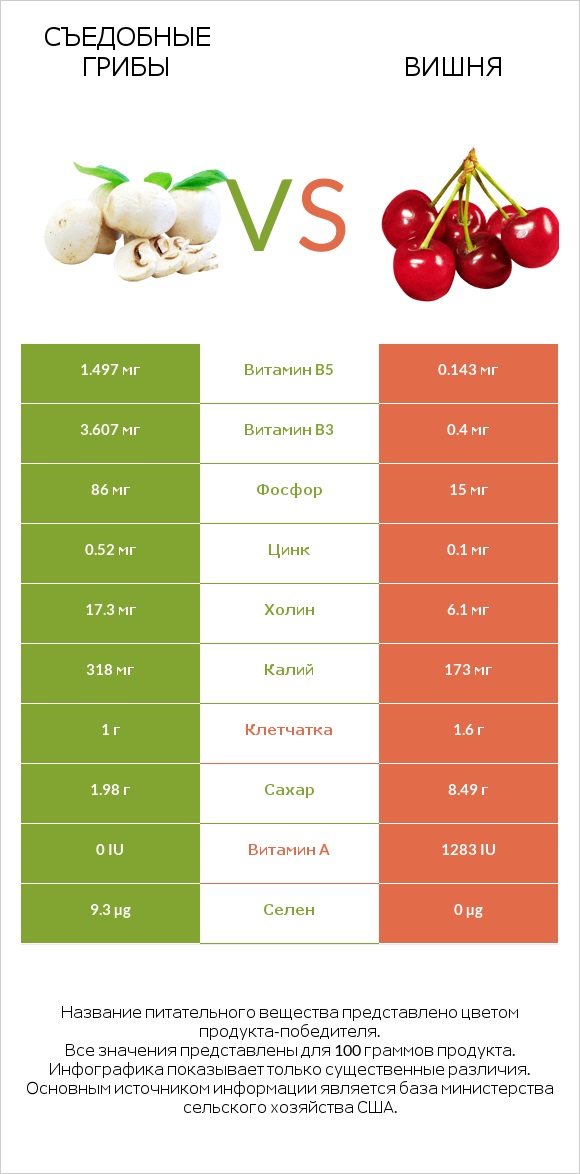Съедобные грибы vs Вишня infographic