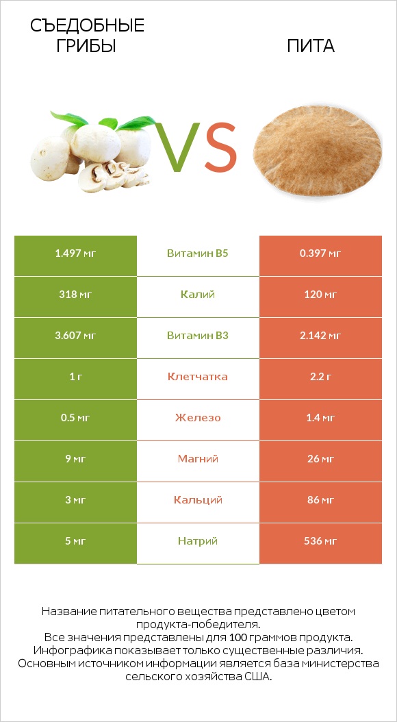 Съедобные грибы vs Пита infographic