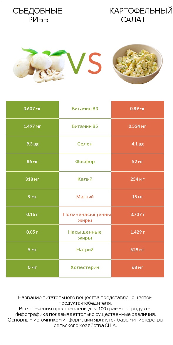 Съедобные грибы vs Картофельный салат infographic