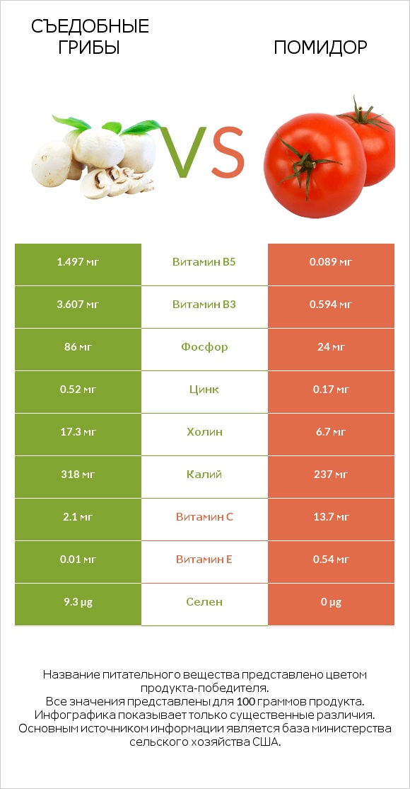 Съедобные грибы vs Помидор infographic