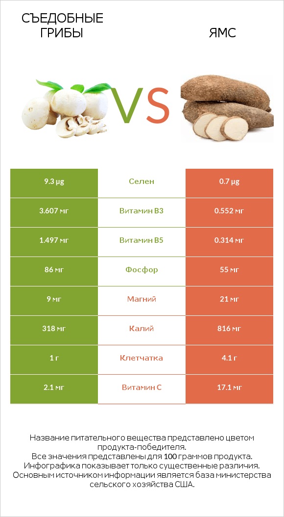 Съедобные грибы vs Ямс infographic