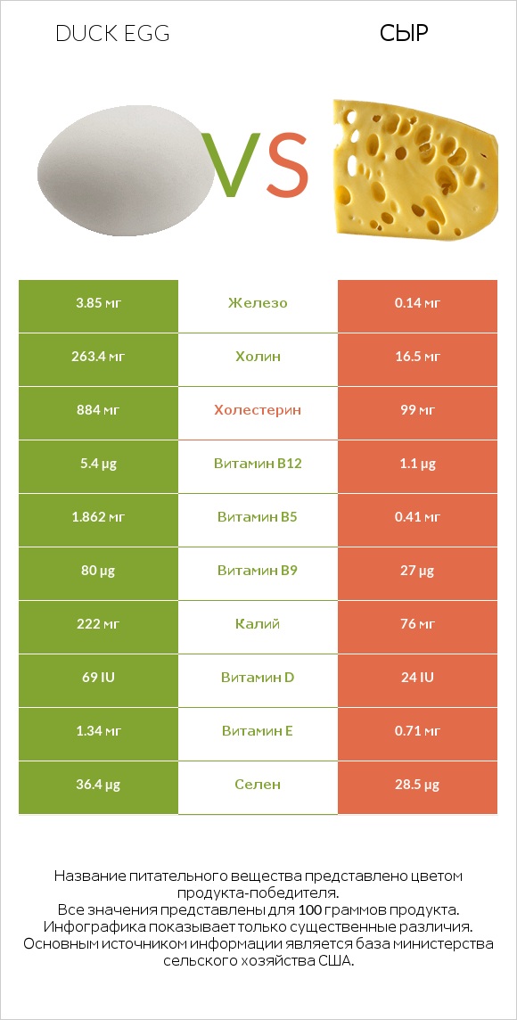 Duck egg vs Сыр infographic