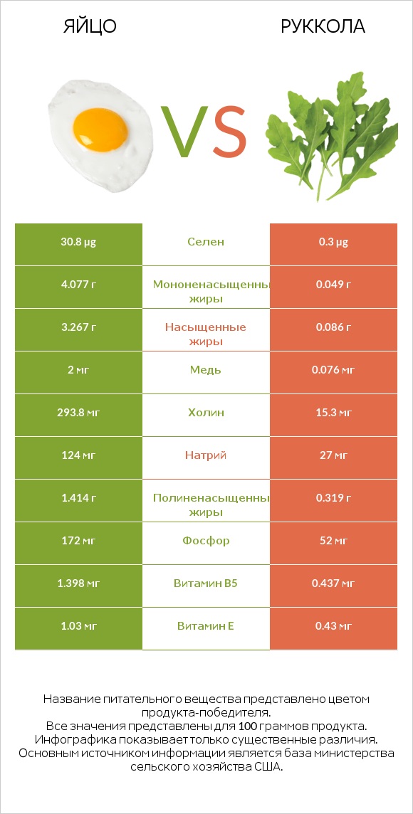 Яйцо vs Руккола infographic