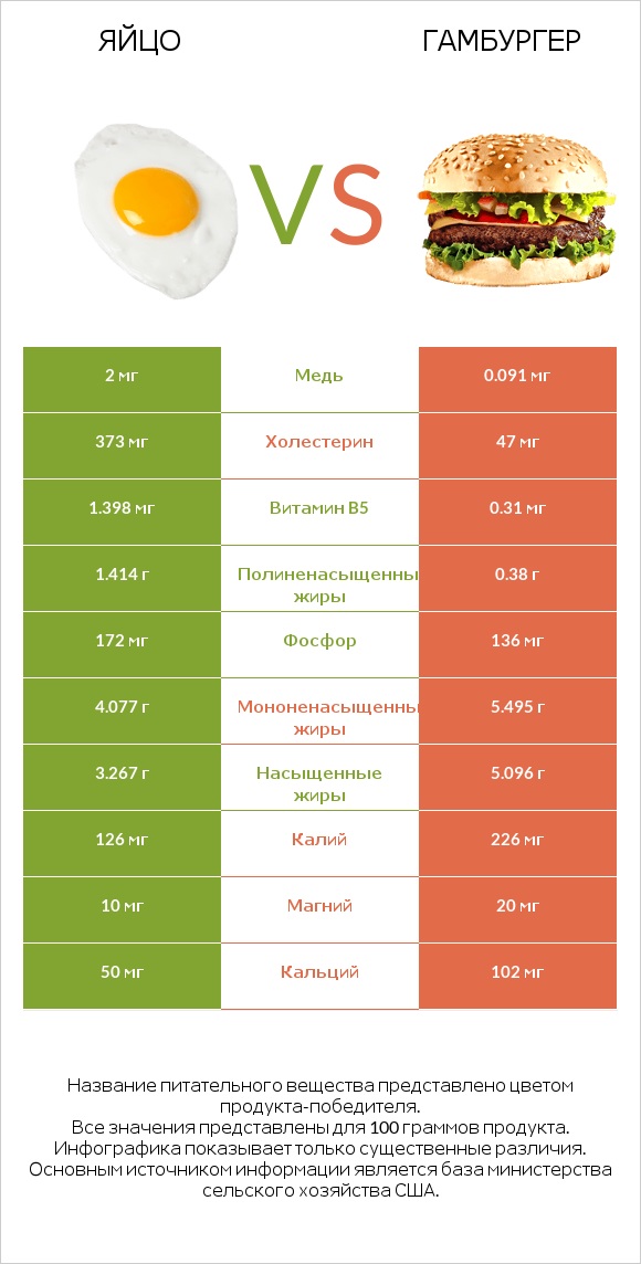 Яйцо vs Гамбургер infographic