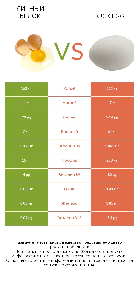 Яичный белок vs Duck egg infographic