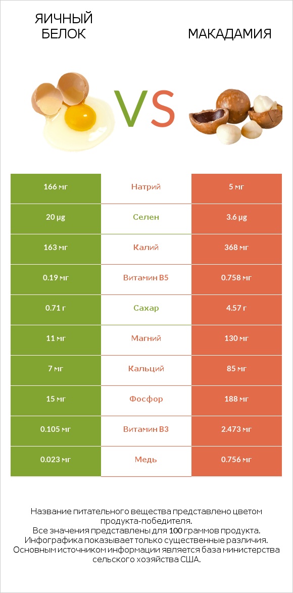 Яичный белок vs Макадамия infographic
