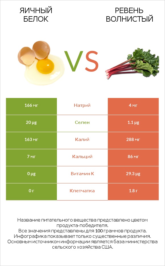 Яичный белок vs Ревень волнистый infographic