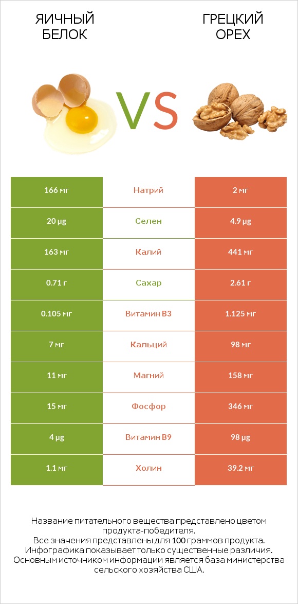 Яичный белок vs Грецкий орех infographic