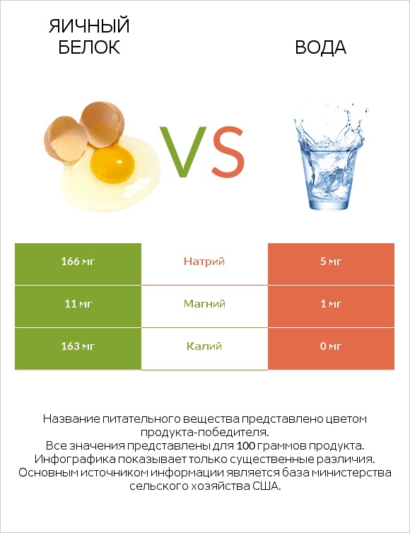 Яичный белок vs Вода infographic