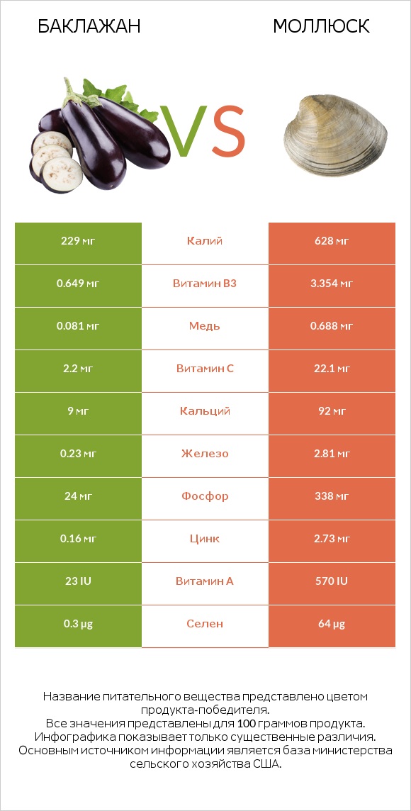 Баклажан vs Моллюск infographic