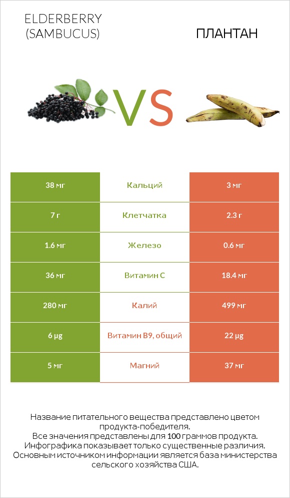 Elderberry vs Плантан infographic