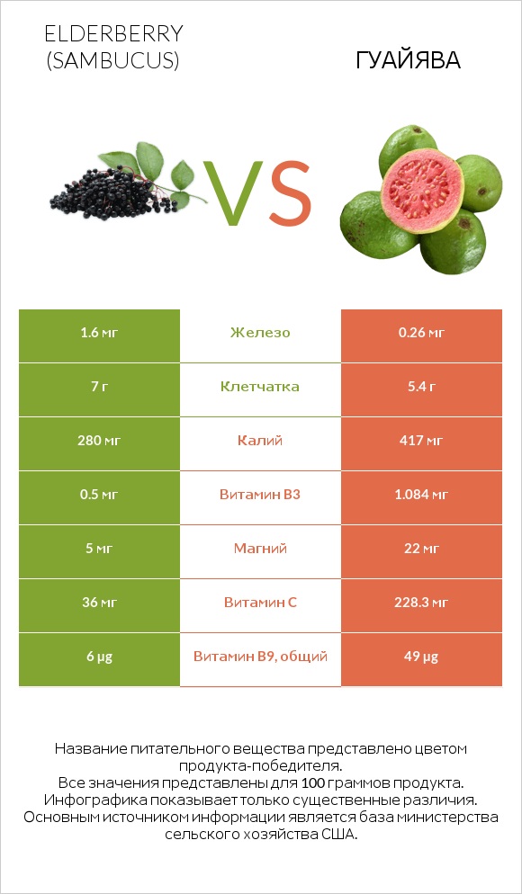 Elderberry vs Гуайява infographic