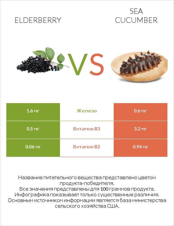 Elderberry vs Sea cucumber infographic